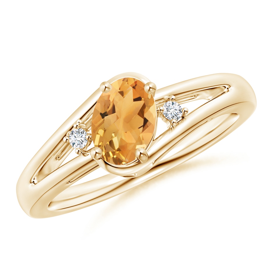 7x5mm A Citrine and Diamond Split Shank Ring in Yellow Gold 