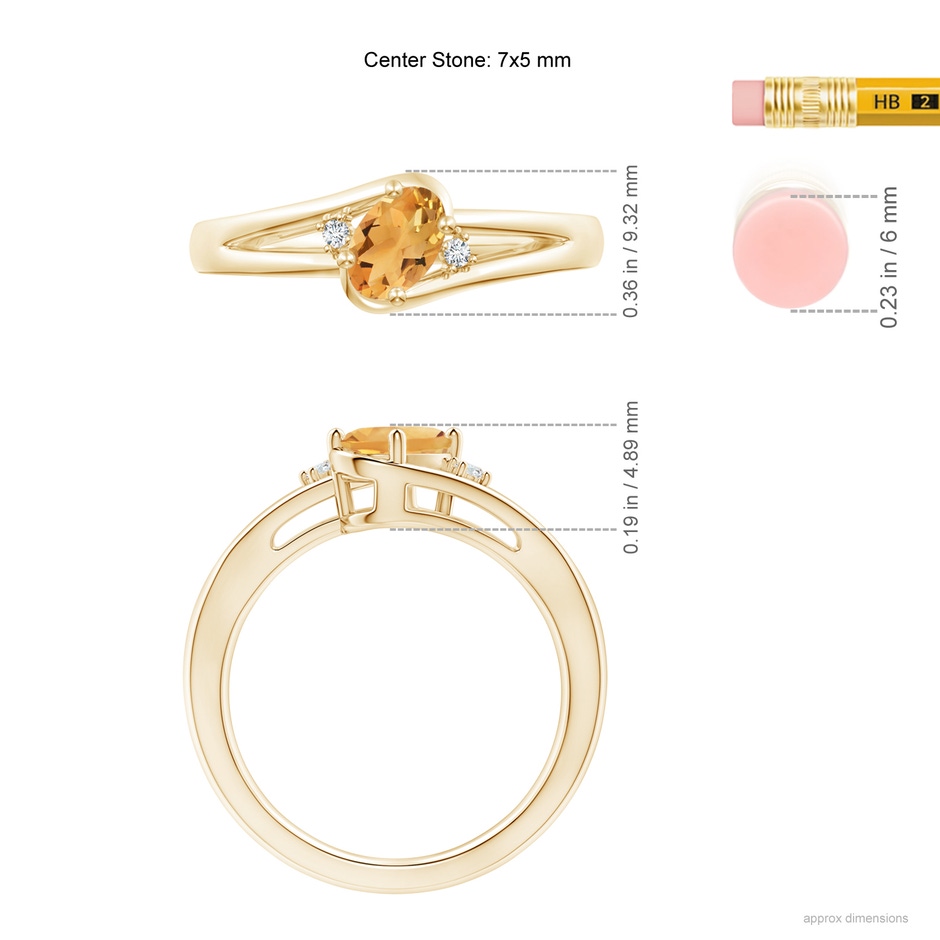7x5mm A Citrine and Diamond Split Shank Ring in Yellow Gold Ruler