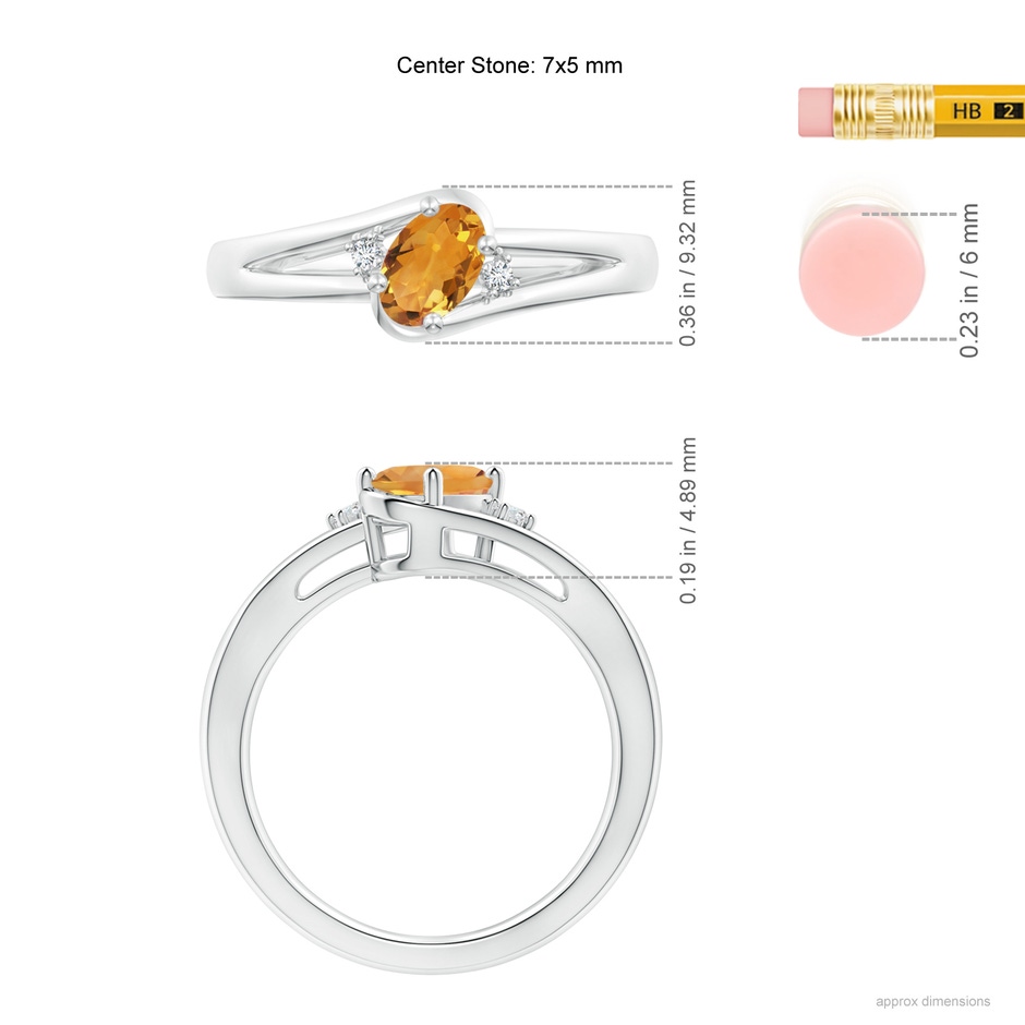 7x5mm AA Citrine and Diamond Split Shank Ring in White Gold ruler