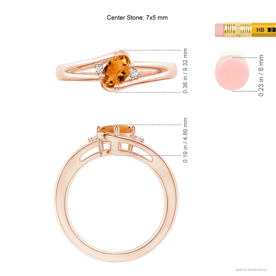 7x5mm AAA Citrine and Diamond Split Shank Ring in Rose Gold Ruler