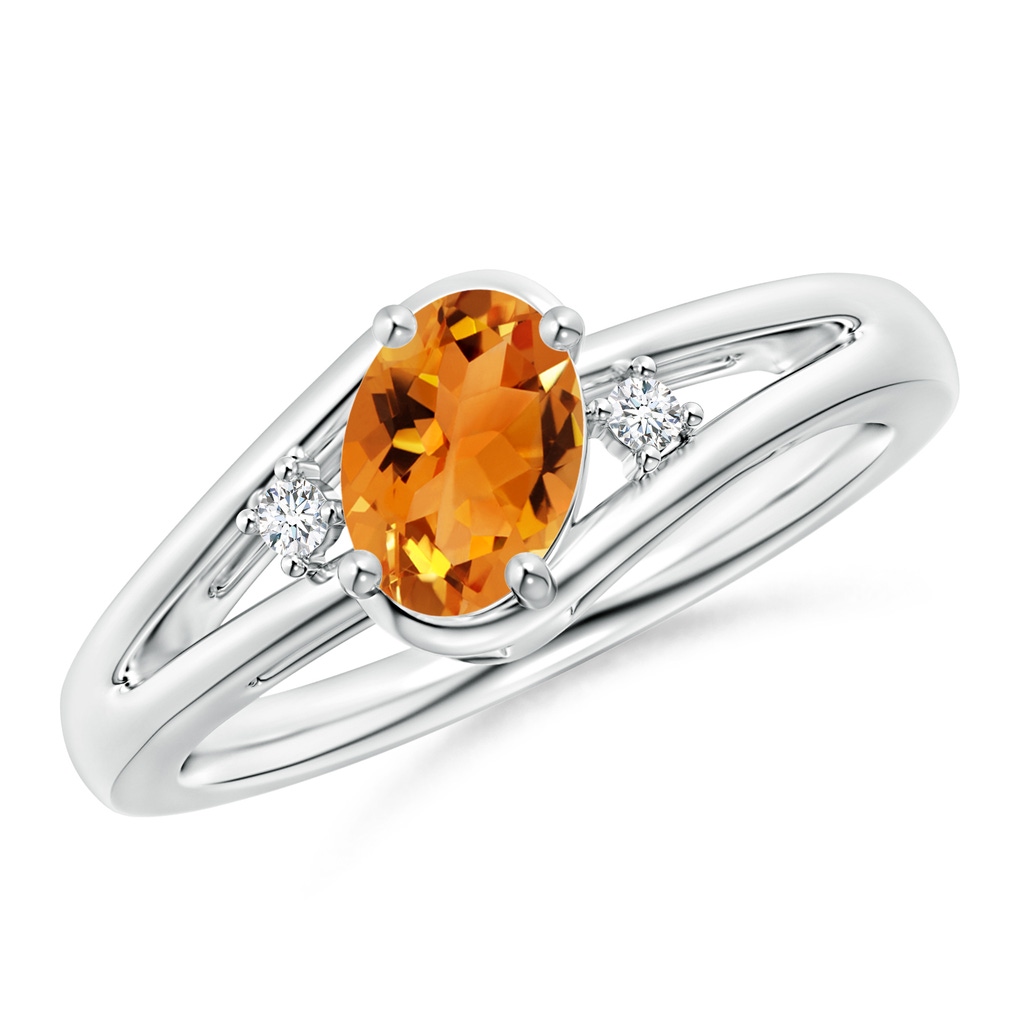 7x5mm AAA Citrine and Diamond Split Shank Ring in White Gold