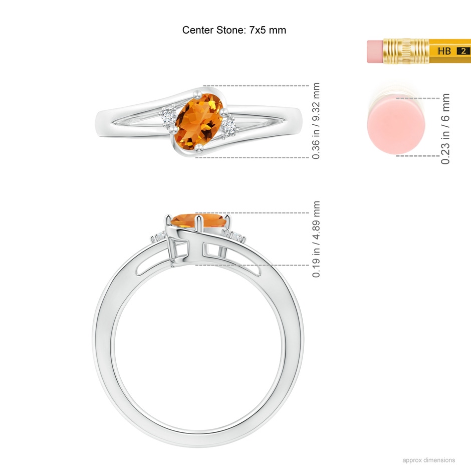 7x5mm AAA Citrine and Diamond Split Shank Ring in White Gold ruler