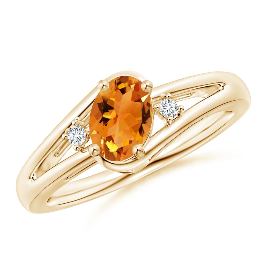 7x5mm AAA Citrine and Diamond Split Shank Ring in Yellow Gold 