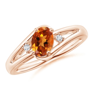 7x5mm AAAA Citrine and Diamond Split Shank Ring in Rose Gold
