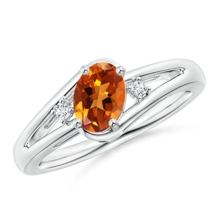 7x5mm AAAA Citrine and Diamond Split Shank Ring in White Gold