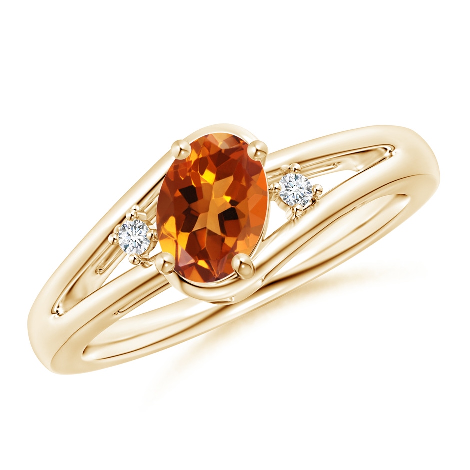 7x5mm AAAA Citrine and Diamond Split Shank Ring in Yellow Gold 