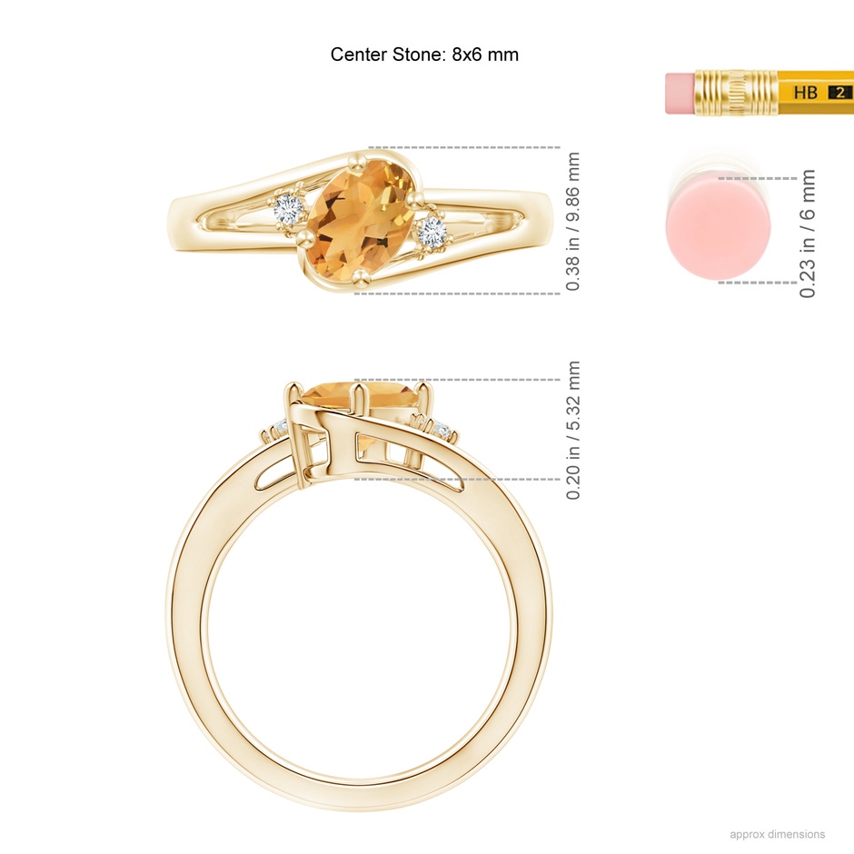 8x6mm A Citrine and Diamond Split Shank Ring in Yellow Gold Ruler