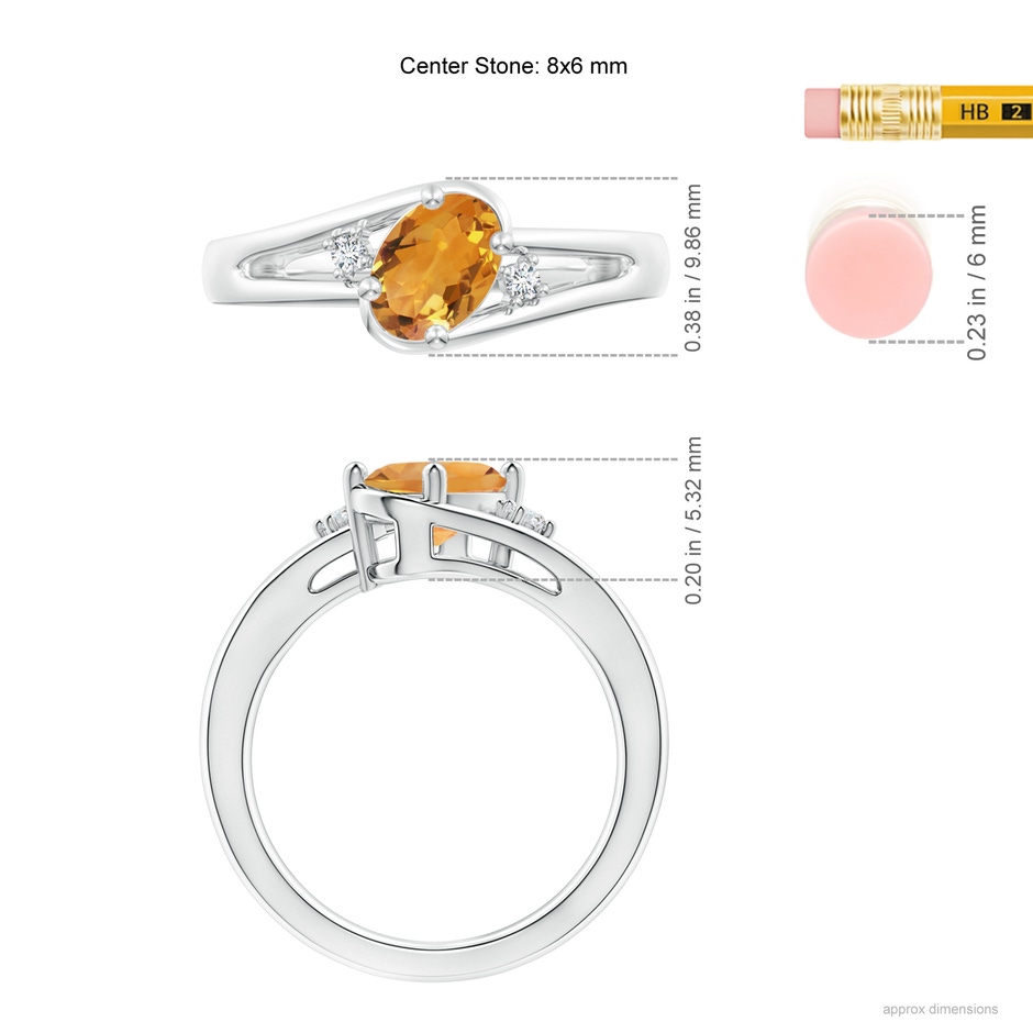 8x6mm AA Citrine and Diamond Split Shank Ring in White Gold ruler