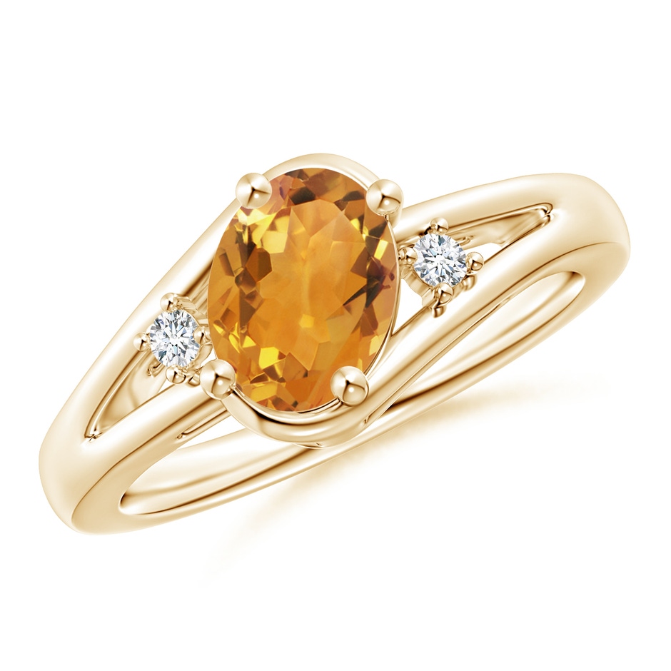 8x6mm AA Citrine and Diamond Split Shank Ring in Yellow Gold 
