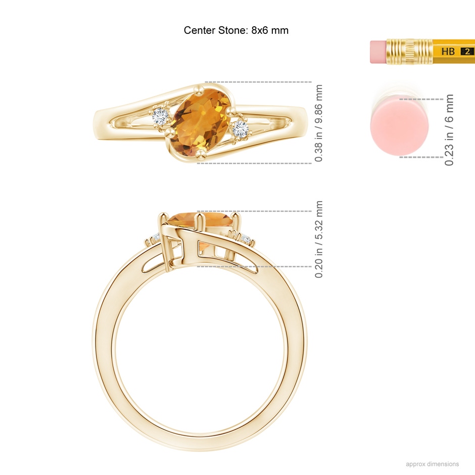 8x6mm AA Citrine and Diamond Split Shank Ring in Yellow Gold ruler