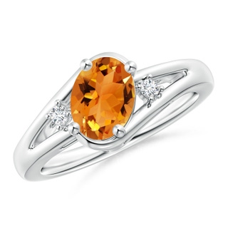 8x6mm AAA Citrine and Diamond Split Shank Ring in White Gold