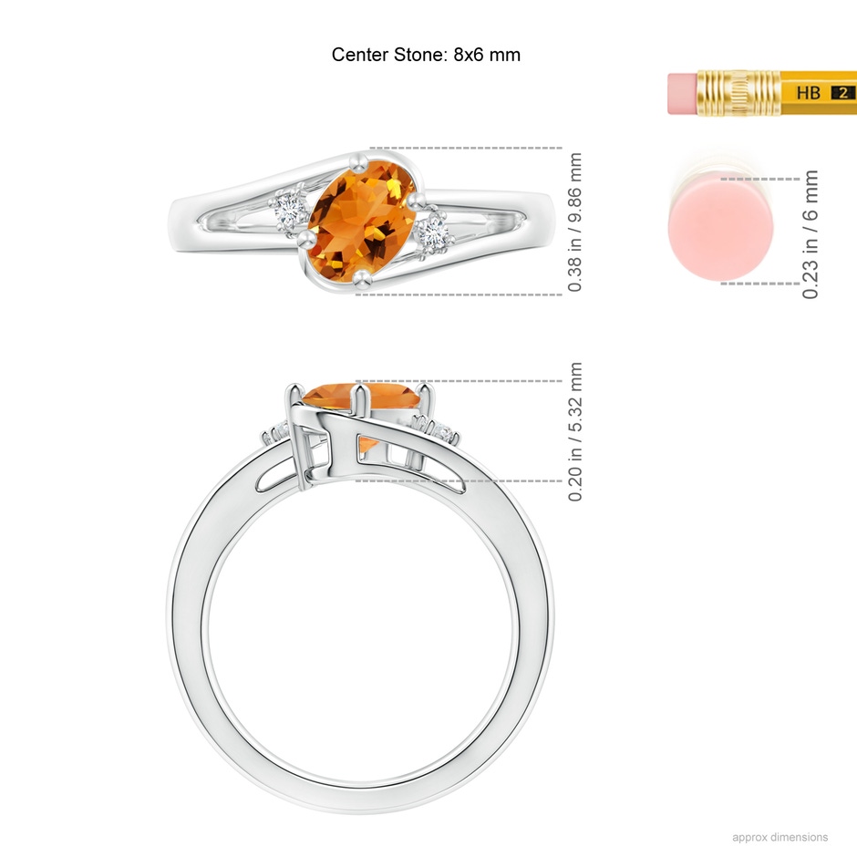 8x6mm AAA Citrine and Diamond Split Shank Ring in White Gold ruler