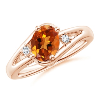 8x6mm AAAA Citrine and Diamond Split Shank Ring in Rose Gold