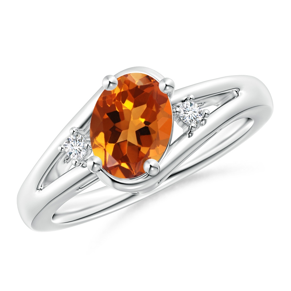 8x6mm AAAA Citrine and Diamond Split Shank Ring in White Gold 