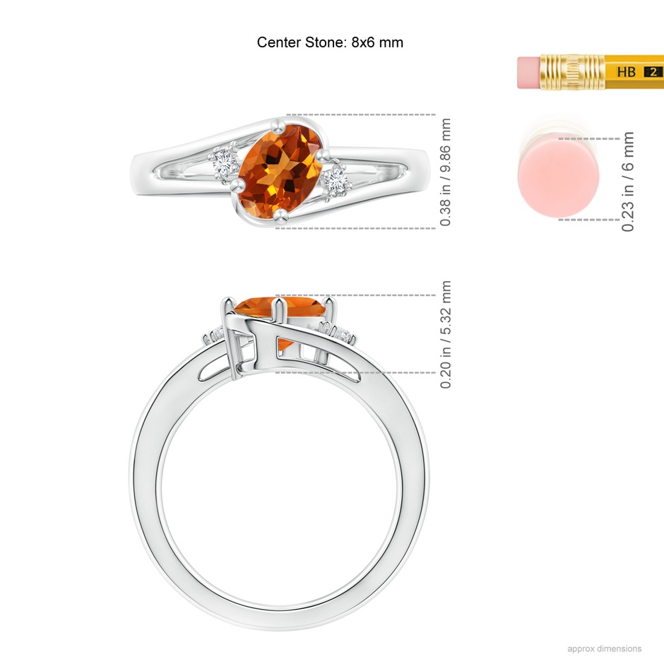 8x6mm AAAA Citrine and Diamond Split Shank Ring in White Gold Ruler