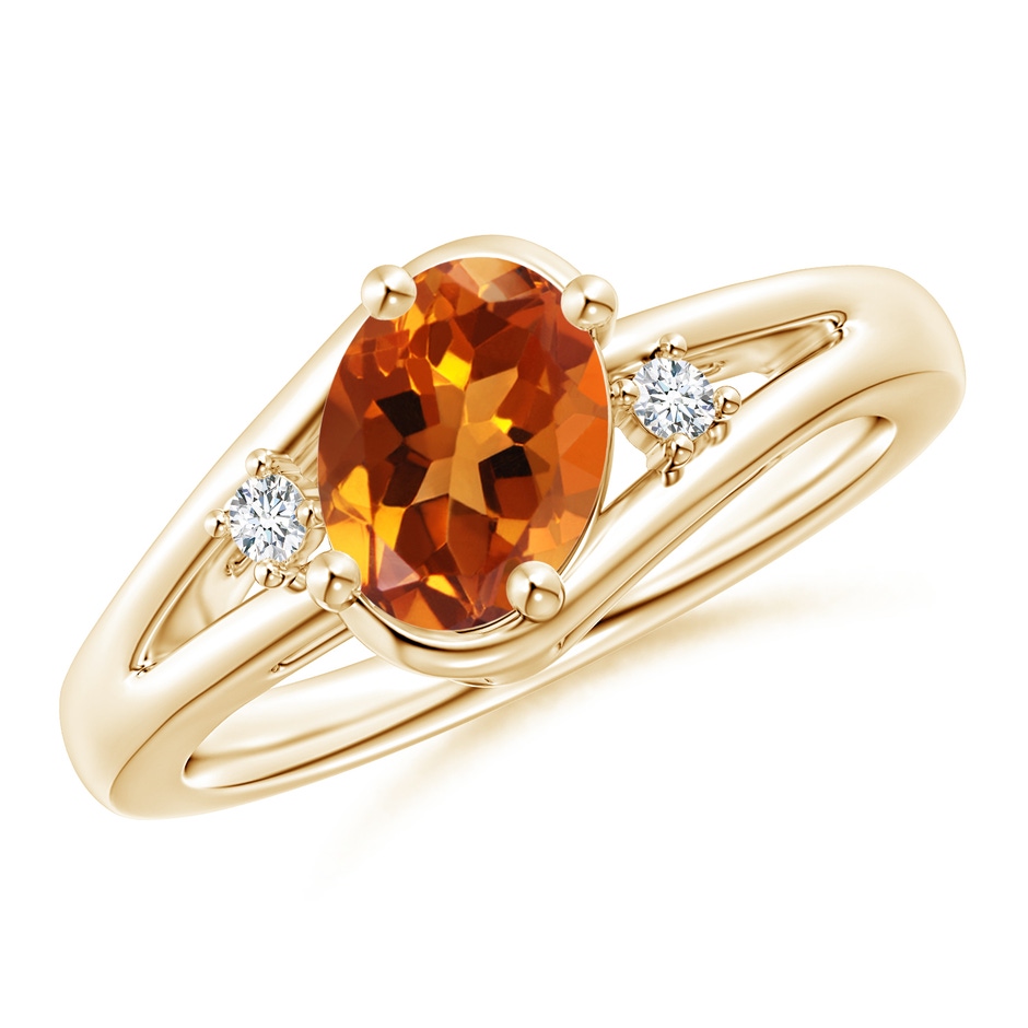 8x6mm AAAA Citrine and Diamond Split Shank Ring in Yellow Gold 