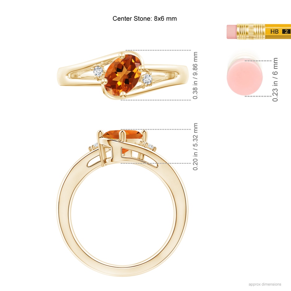 8x6mm AAAA Citrine and Diamond Split Shank Ring in Yellow Gold Ruler