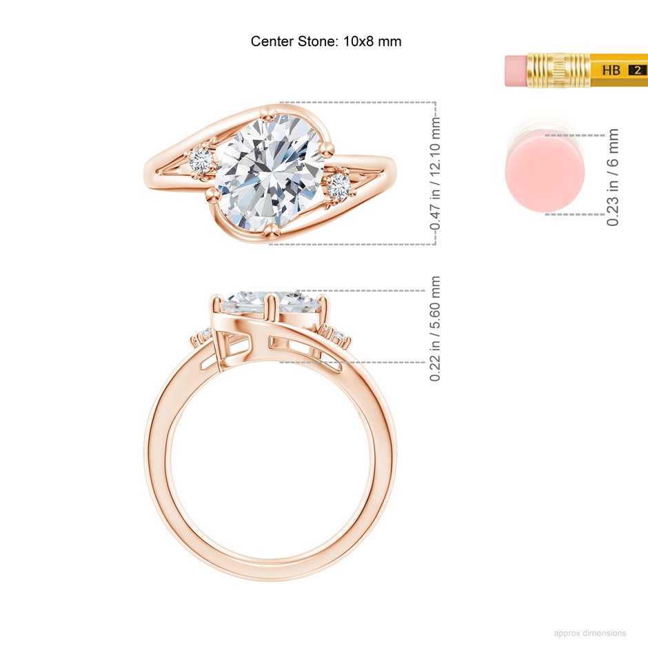 10x8mm GVS2 Diamond Split Shank Ring with Accents in Rose Gold ruler