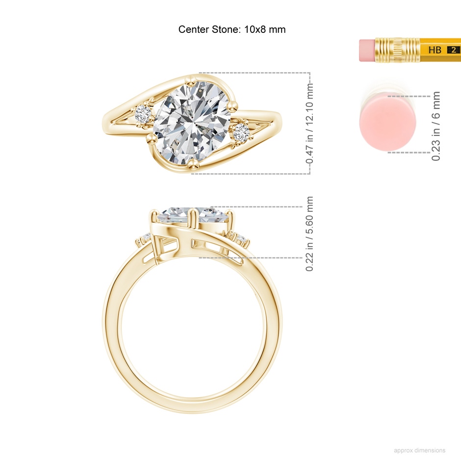 10x8mm HSI2 Diamond Split Shank Ring with Accents in Yellow Gold ruler