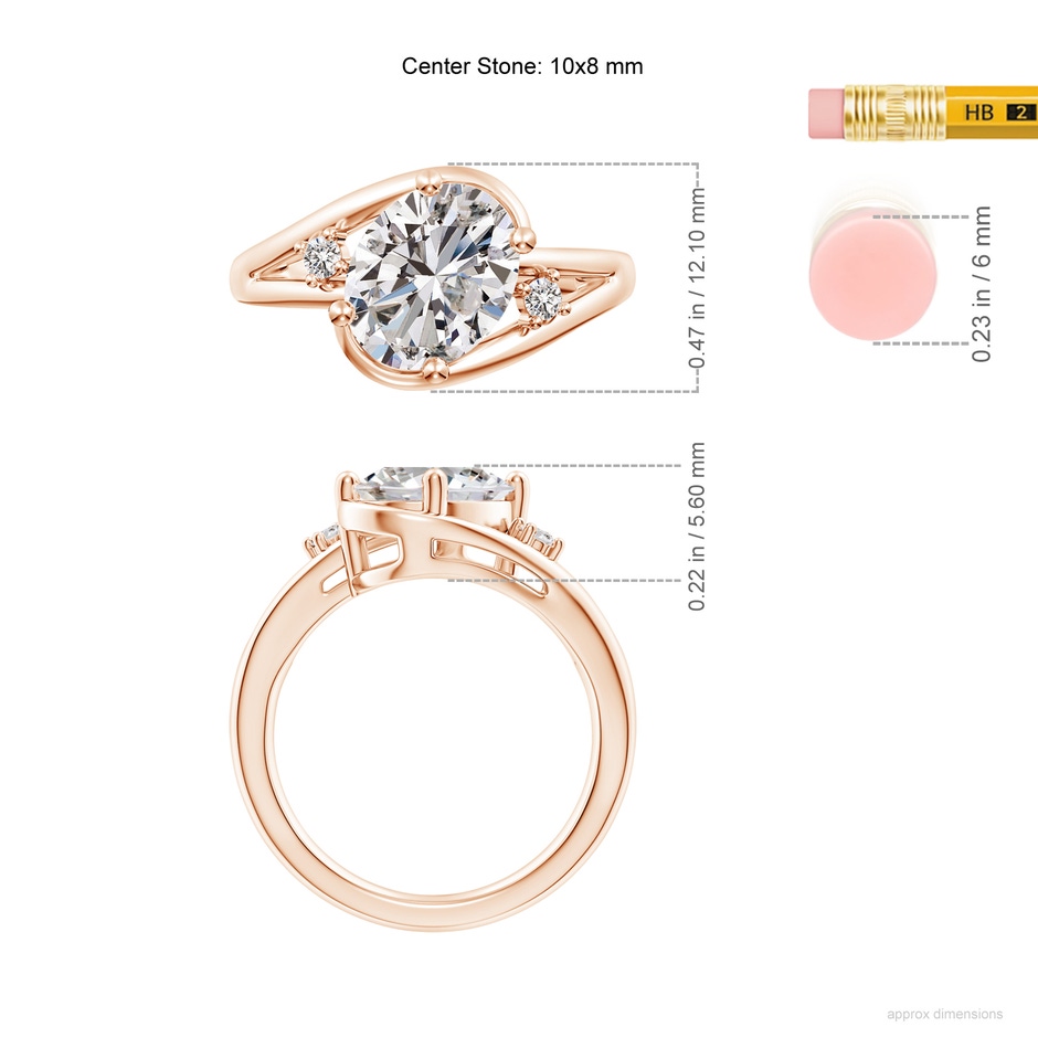 10x8mm IJI1I2 Diamond Split Shank Ring with Accents in Rose Gold ruler