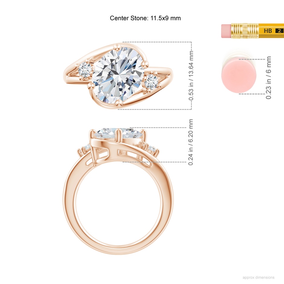 11.5x9mm GVS2 Diamond Split Shank Ring with Accents in Rose Gold ruler
