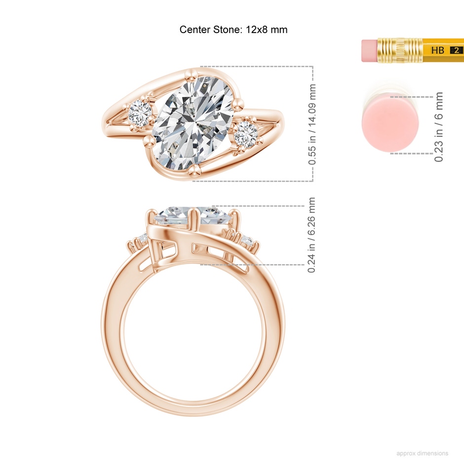 12x8mm HSI2 Diamond Split Shank Ring with Accents in Rose Gold ruler