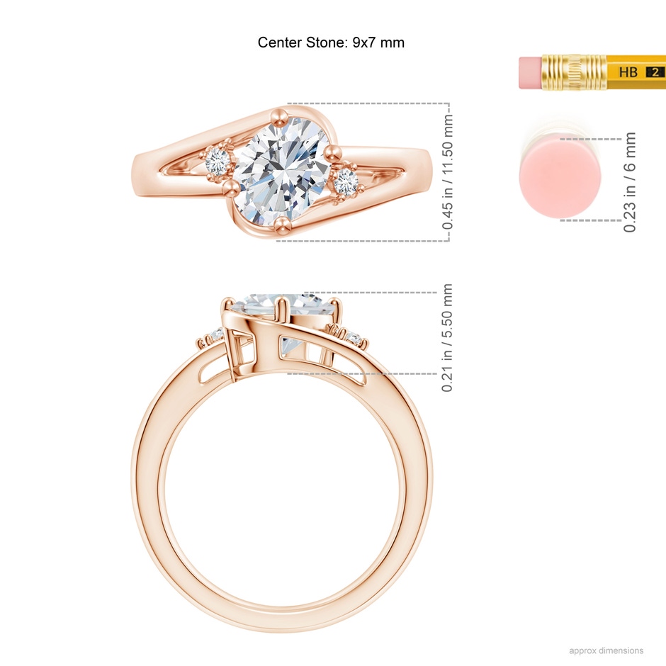 9x7mm GVS2 Diamond Split Shank Ring with Accents in Rose Gold ruler