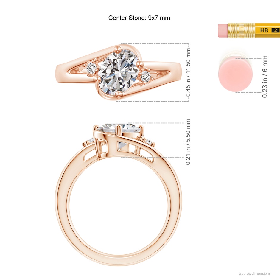 9x7mm IJI1I2 Diamond Split Shank Ring with Accents in Rose Gold ruler