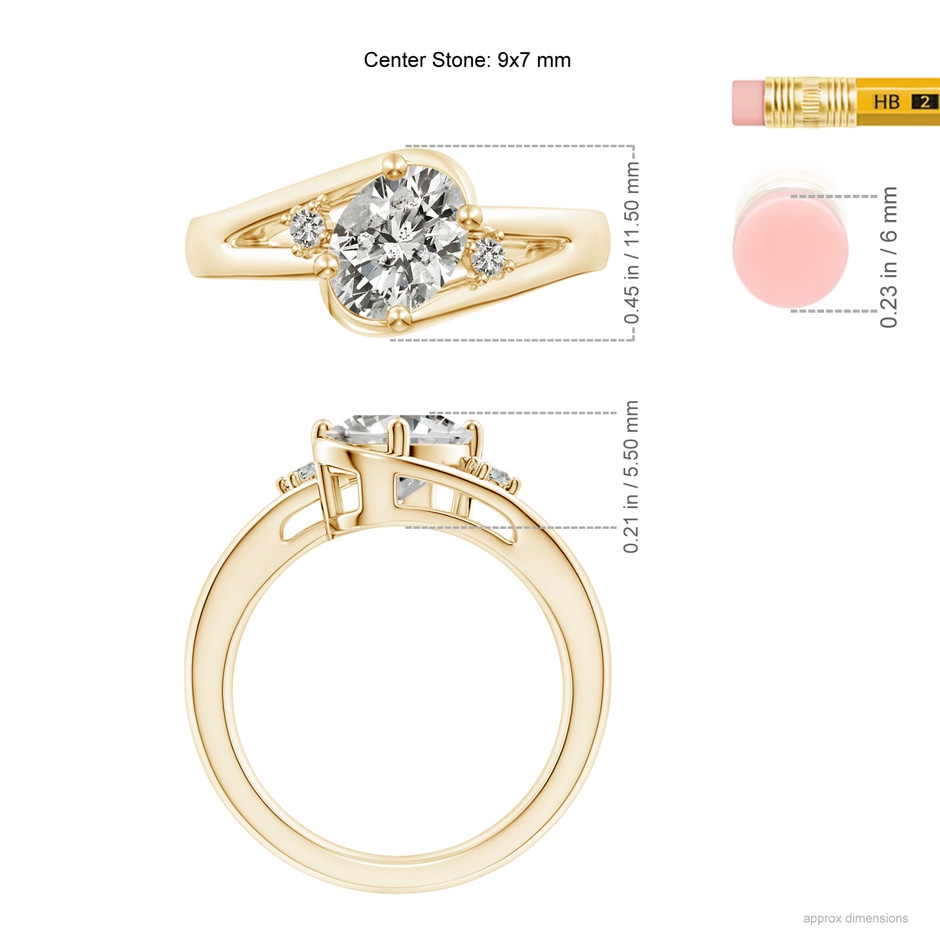 9x7mm KI3 Diamond Split Shank Ring with Accents in Yellow Gold ruler