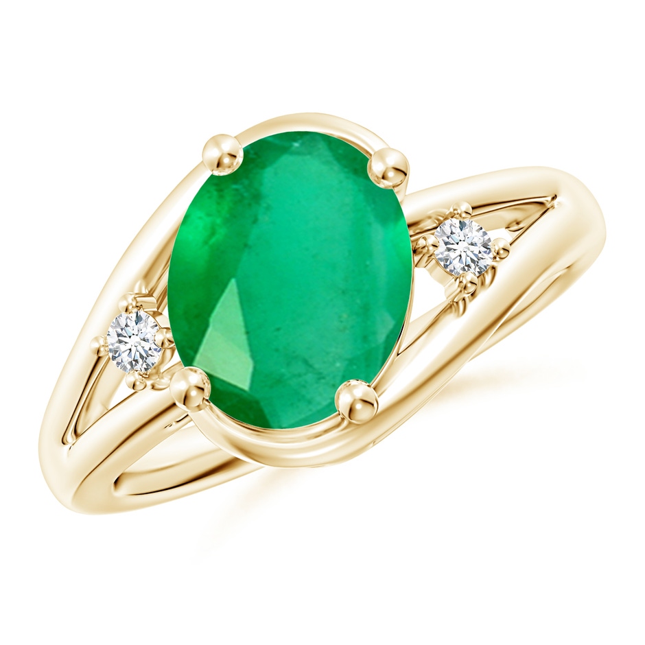 10x8mm A Emerald and Diamond Split Shank Ring in Yellow Gold 