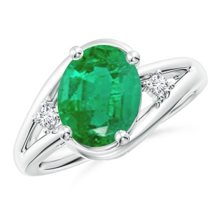10x8mm AA Emerald and Diamond Split Shank Ring in White Gold