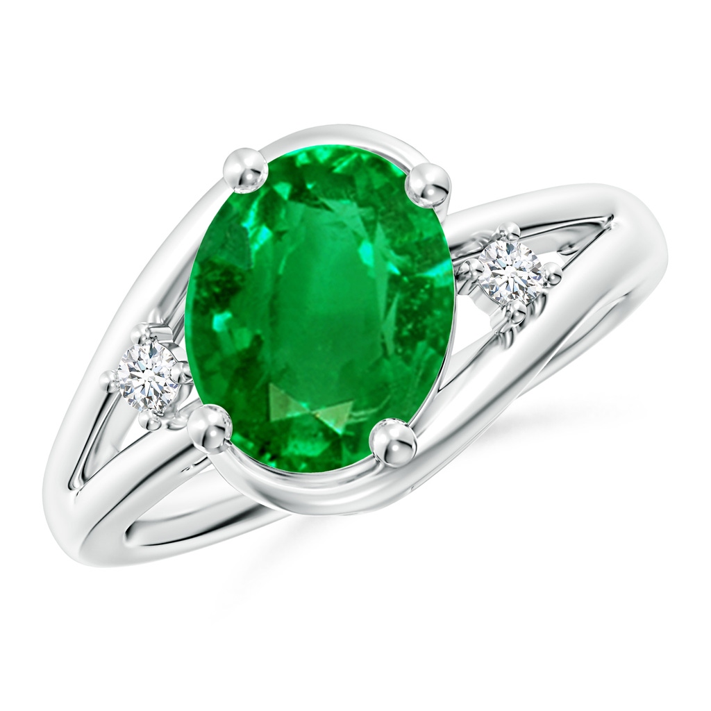 10x8mm AAAA Emerald and Diamond Split Shank Ring in P950 Platinum