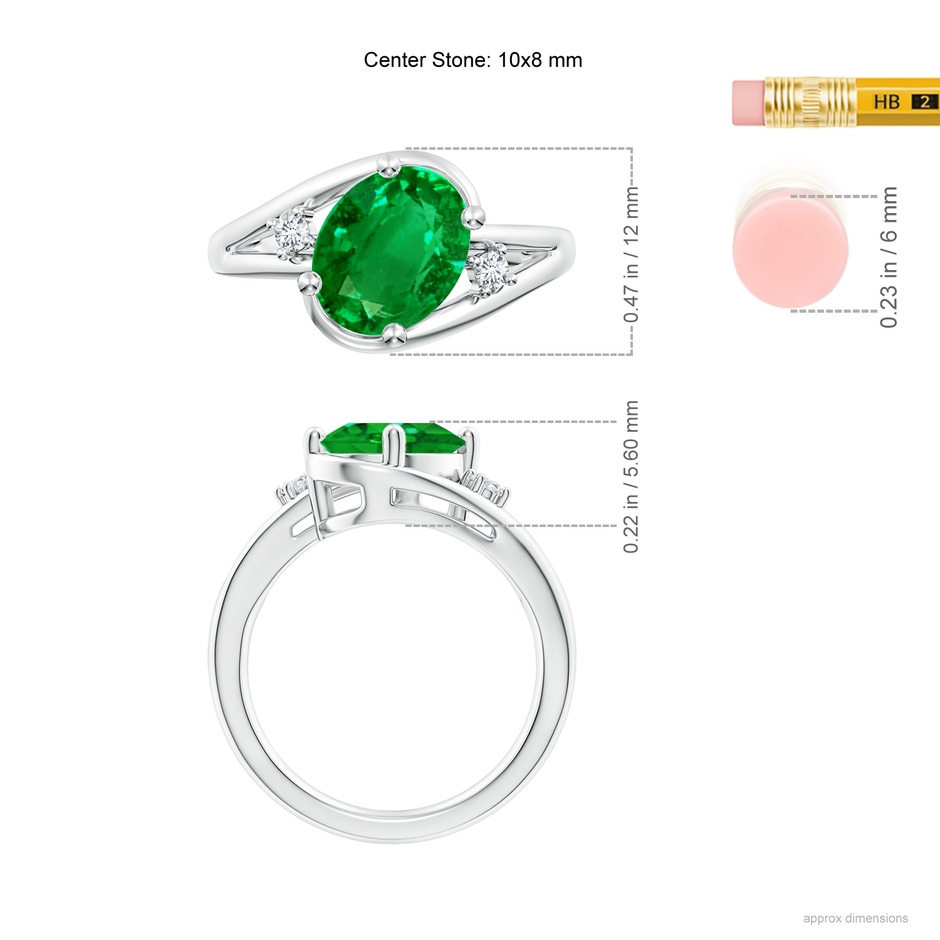 10x8mm AAAA Emerald and Diamond Split Shank Ring in P950 Platinum ruler