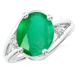 12x10mm A Emerald and Diamond Split Shank Ring in White Gold