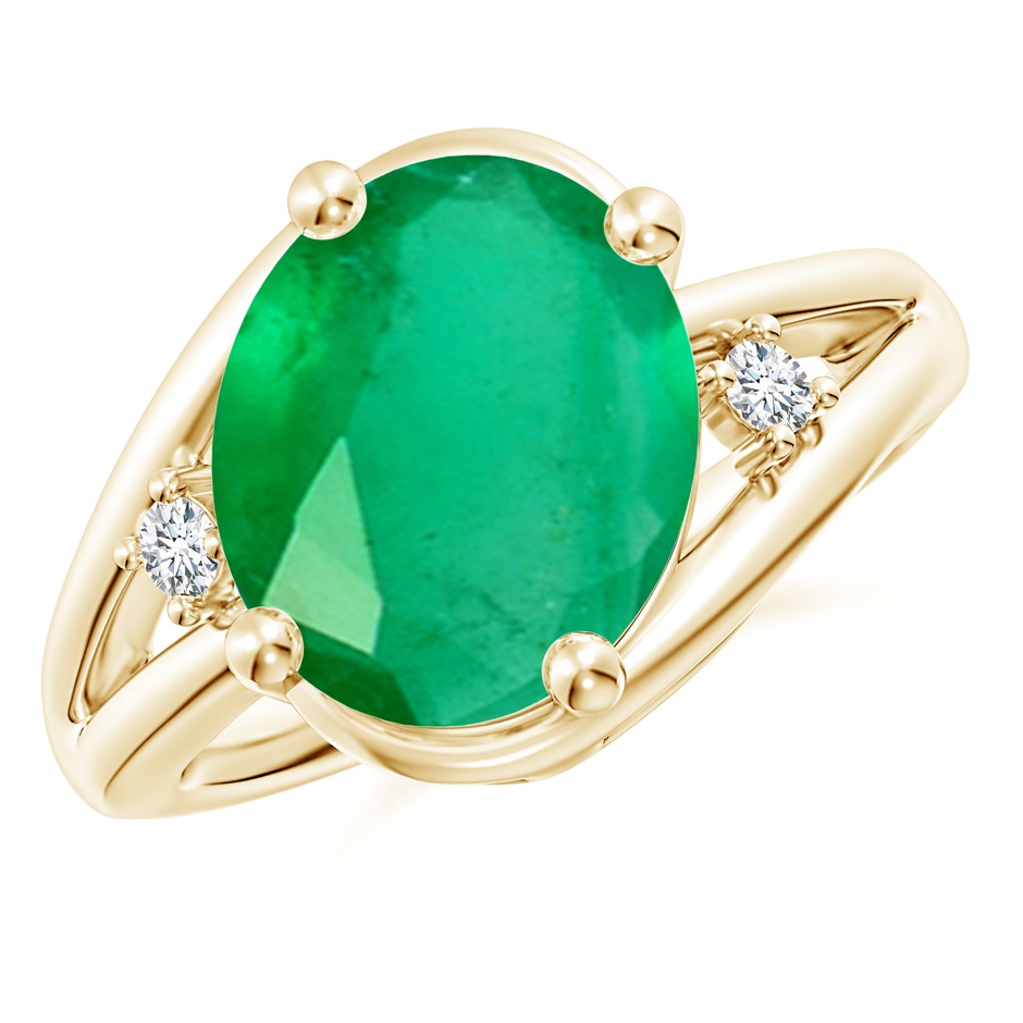 12x10mm A Emerald and Diamond Split Shank Ring in Yellow Gold 