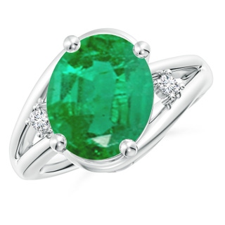 12x10mm AA Emerald and Diamond Split Shank Ring in 10K White Gold