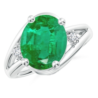 12x10mm AA Emerald and Diamond Split Shank Ring in 9K White Gold