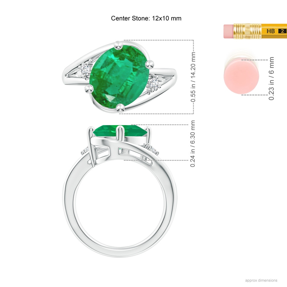 12x10mm AA Emerald and Diamond Split Shank Ring in P950 Platinum ruler