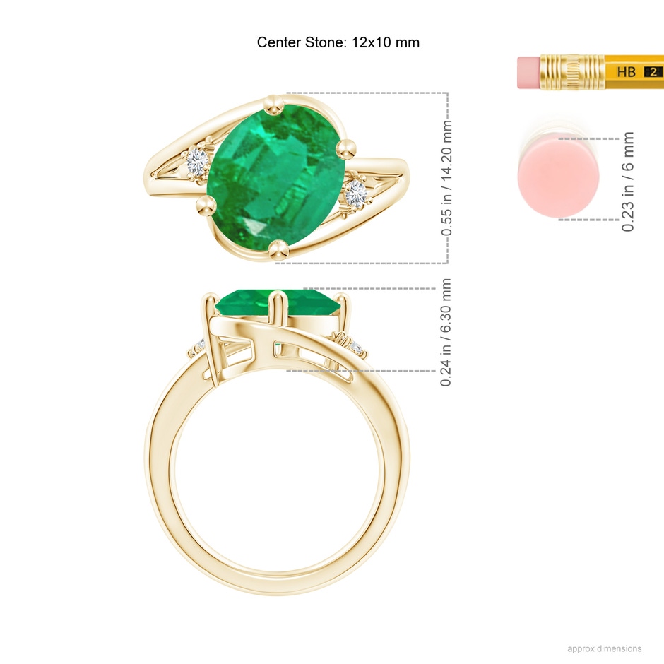 12x10mm AA Emerald and Diamond Split Shank Ring in Yellow Gold ruler