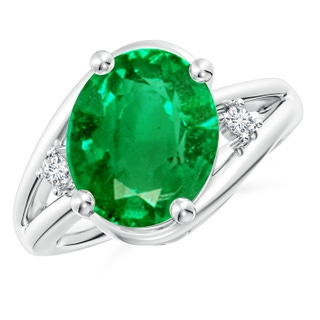 12x10mm AAA Emerald and Diamond Split Shank Ring in White Gold