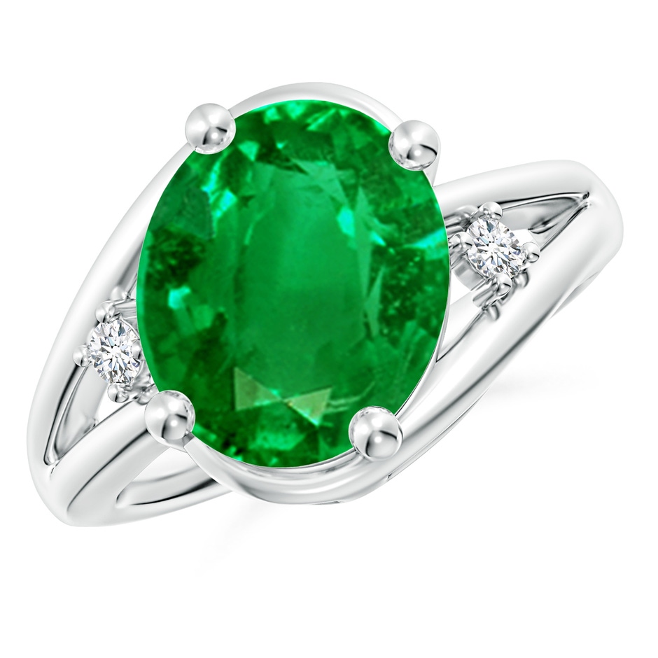 12x10mm AAAA Emerald and Diamond Split Shank Ring in White Gold 