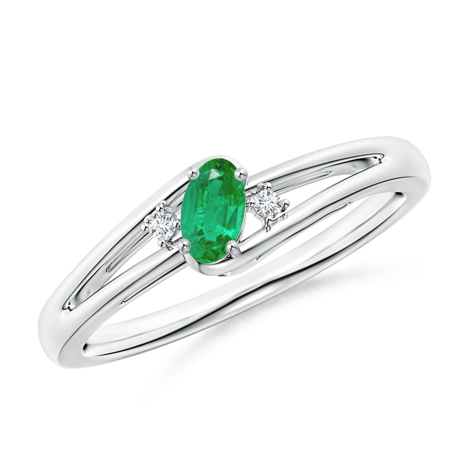 5x3mm AA Emerald and Diamond Split Shank Ring in White Gold 