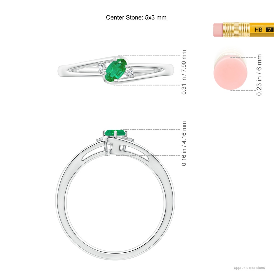5x3mm AA Emerald and Diamond Split Shank Ring in White Gold ruler