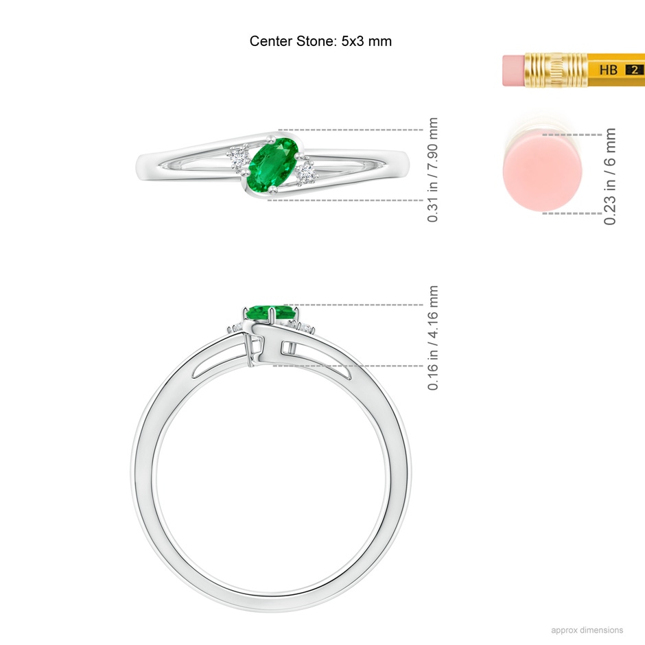 5x3mm AAA Emerald and Diamond Split Shank Ring in P950 Platinum ruler