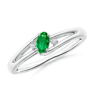 5x3mm AAA Emerald and Diamond Split Shank Ring in White Gold