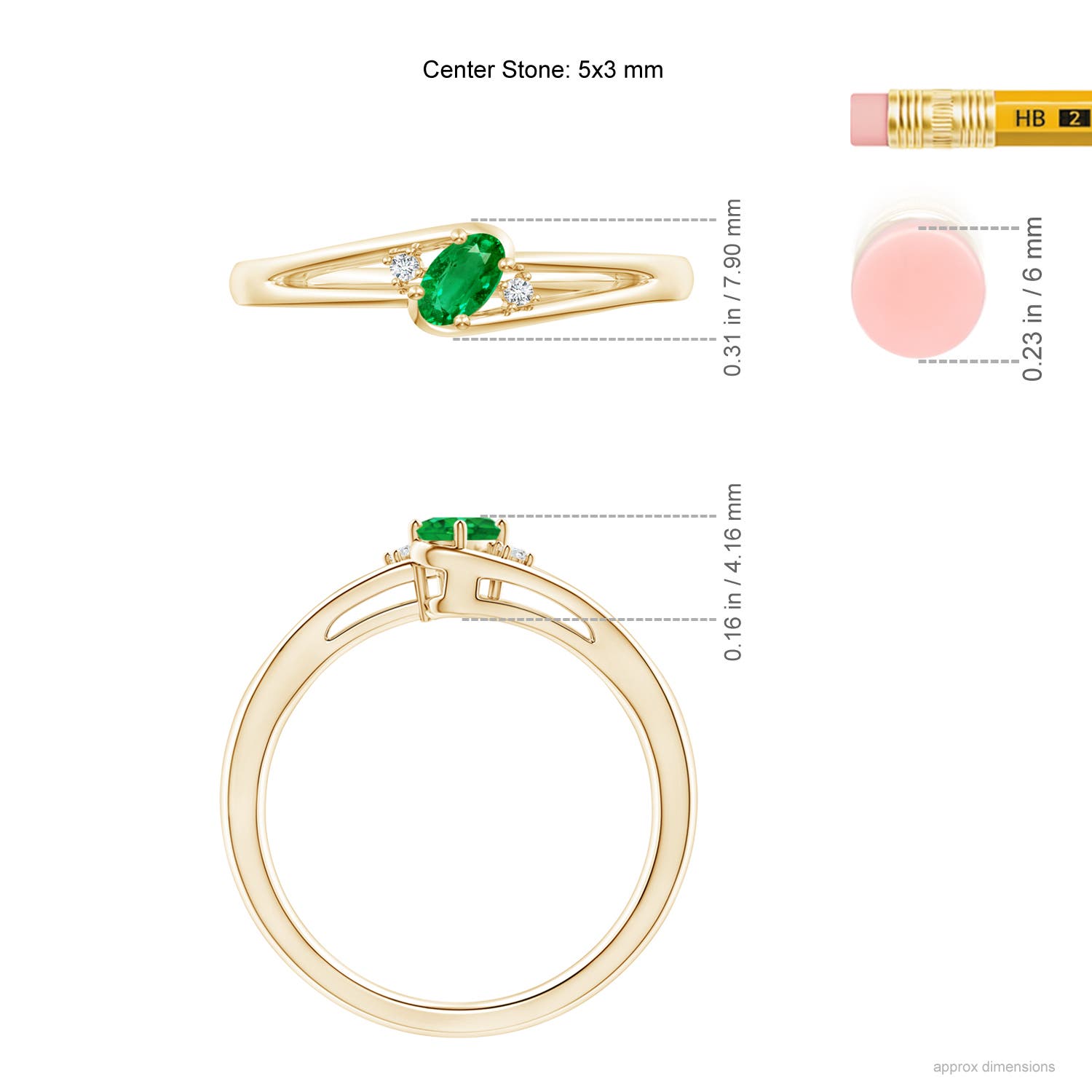 AAA - Emerald / 0.22 CT / 14 KT Yellow Gold