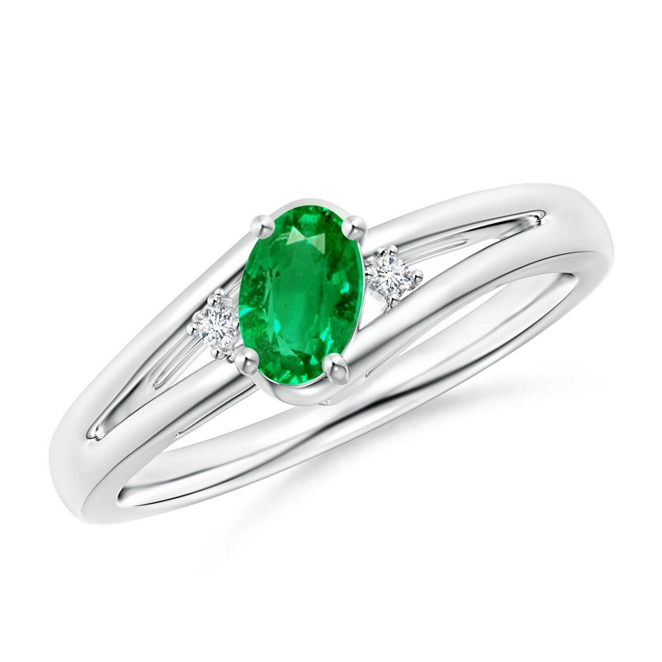 6x4mm AAA Emerald and Diamond Split Shank Ring in White Gold 