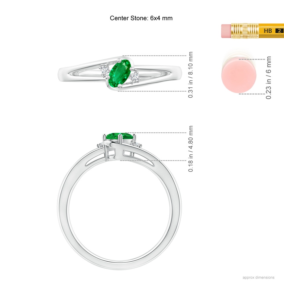 6x4mm AAA Emerald and Diamond Split Shank Ring in White Gold ruler