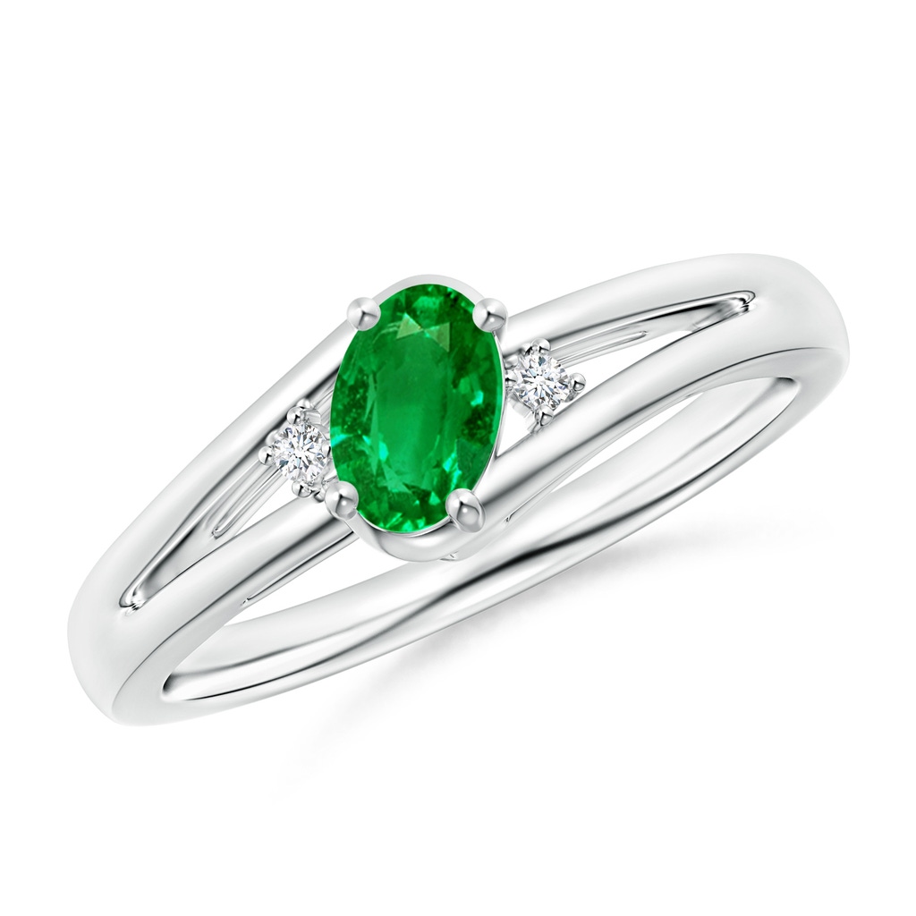 6x4mm AAAA Emerald and Diamond Split Shank Ring in White Gold 