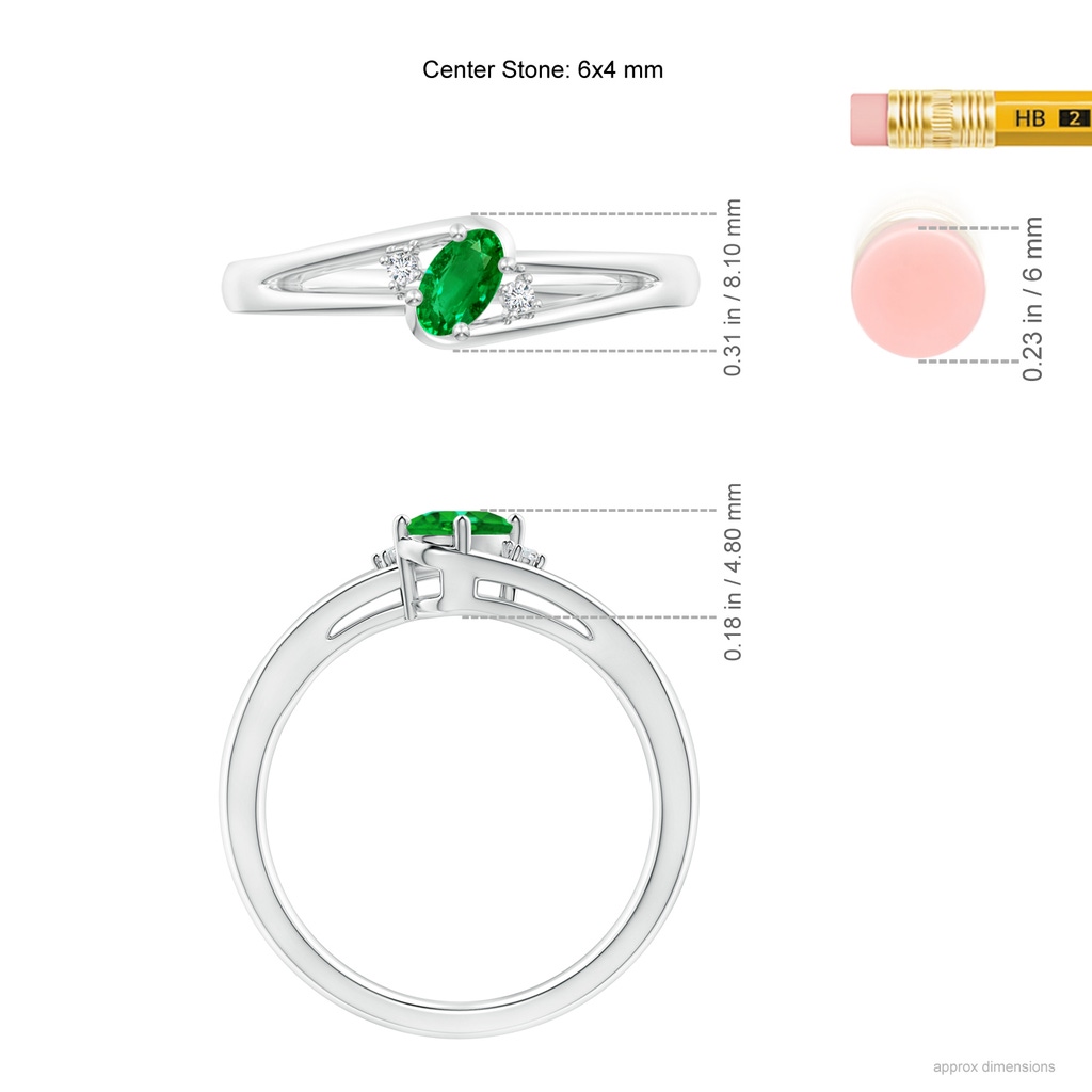 6x4mm AAAA Emerald and Diamond Split Shank Ring in White Gold ruler